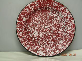 Red And White Enameled Splatterware Dinner Plate