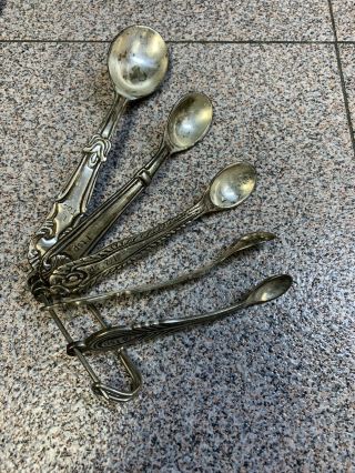 Vintage Set Of 5 Unique Measuring Spoons Silverplate Made In India With Holder
