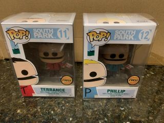 Funko Pop South Park Terrance & Phillip Chase Set In Pop Protectors Vaulted