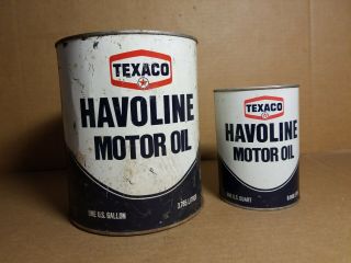 Vintage Texaco Havoline 1 Gallon & 1 Quart Motor Oil Cans Empty 2