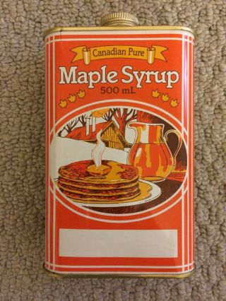 Vintage Maple Syrup Tin Can Canadian Pure Horse Drawn Sleigh Graphic 500ml