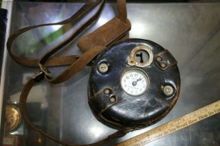 Vintage Detex Guardsman Time Clock With 2 Keys,  Leather Case & Strap & Paper Jsh