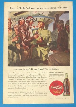1943 Coca - Cola World War Ii Era " Chinese Friends " Ad (size 6.  5 X 10 In)