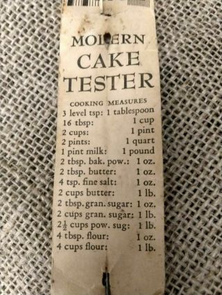 Grams Vintage Hoan Modern Cake Tester W Cooking Measures 1940 