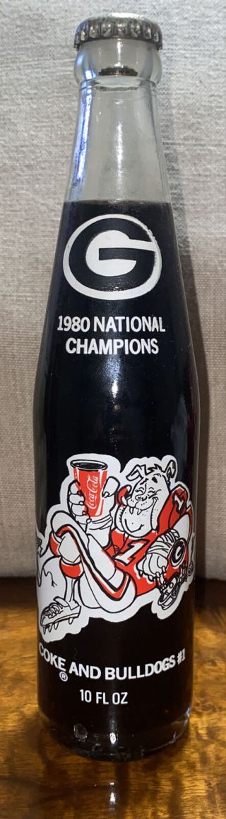 Vintage 1980 Uga Georgia Bulldogs National Champions Coke Cola Glass Full Bottle