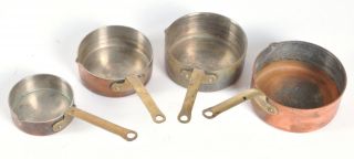 Set 4 Copper Measuring Cups W/ Handles.  055 " Thick 1 3/4 1/2 1/4 Cup