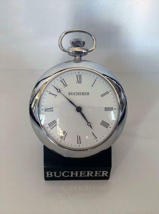 $610 Bucherer Swiss Table Clock W/stand Quartz Movement