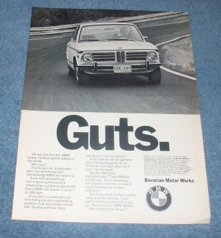 1973 Bmw 3.  0 Cs 2002 Vintage Ad " Guts.  "