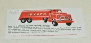 L241 - Vintage Buddy L Texaco Pressed Steel Tanker Toy Advertising Card