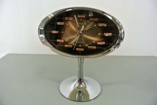 Caravelle Atomic 2 Jewels Desk Clock Pedestal Mcm Midcentury 1960s Space Age