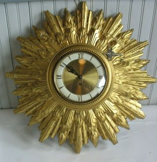 Vintage Gold Mid Century Welby 8 Day 20 " Atomic Starburst Wall Clock Germany