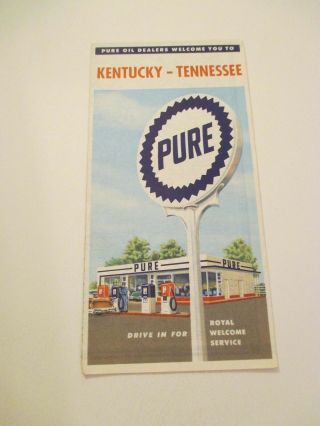 Vintage Pure Kentucky Tennessee State Travel Oil Gas Station Road Map 1956 Est.