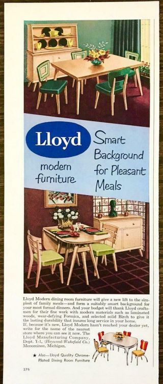 1952 Lloyd Modern Furniture Print Ad Smart Background For Pleasant Meals