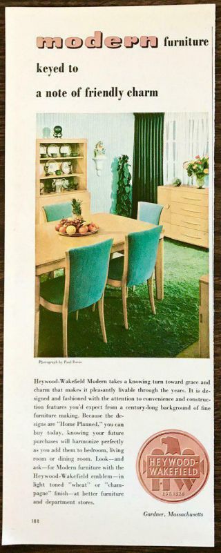 1948 Heywood Wakefield Furniture Gardiner Ma Print Ad Modern Friendly Charm