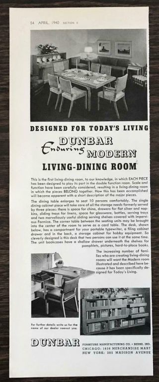 1940 Dunbar Furniture Print Ad Enduring Modern Living Dining Room