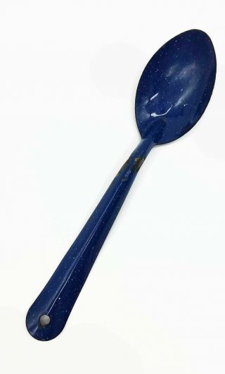 Vintage Blue With White Speckles Enamelware 12 " Long Handle Spoon Kitchen Decor