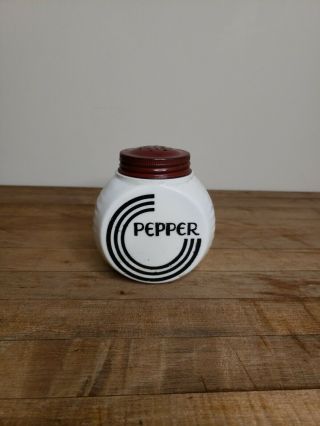 Vintage 1930’s Art Deco Red Black Pepper Shaker Milk Glass