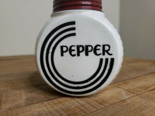 Vintage 1930’s Art Deco Red Black Pepper Shaker Milk Glass 2