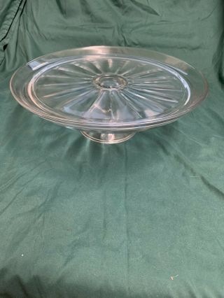 Vintage Clear Cut Glass Cake Stand Pedestal Plate 12 " Diameter 4.  5 Tall Heavy
