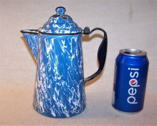 Small Antique Graniteware Coffee Pot - Blue & White - Estate