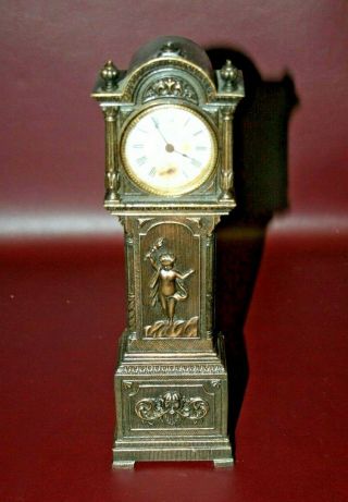 Vintage Haven Miniature 10.  5 " Brass Grandfather Clock - As - Is Not