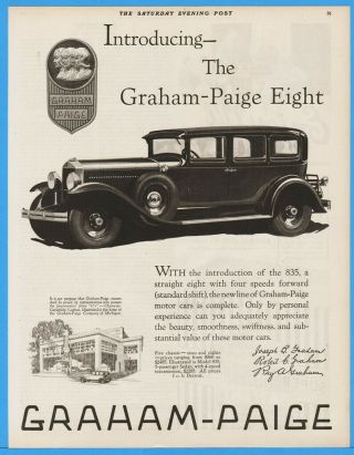 1928 Graham Paige Model 835 Sedan Ad Signed Print Factory Showroom Detroit Mi