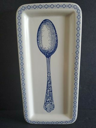 Rare French Vintage Le Comptoir De Famille Blue Diamond Boarder Spoon Plate Excl