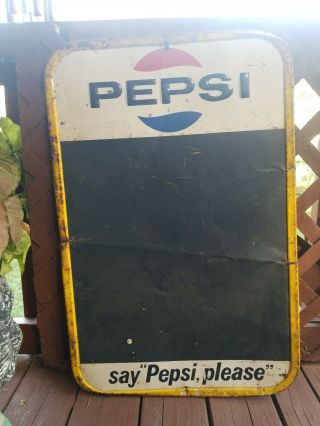 1967 Stout Sign Co Pepsi Metal Chalkboard Say “pepsi,  Please” Vintage