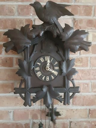 Antique Cuckoo Clock.  Wood Bird With Flapping Wings.