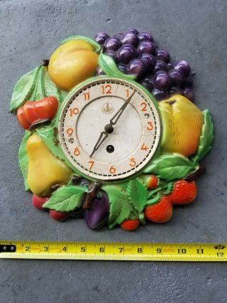 Vintage Ceramic Mantle Wind - Up Clock - Kitchen Fruits