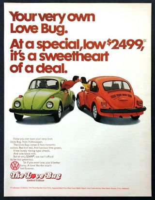 1975 Vw Volkswagen Beetle Photo " The Love Bug " Limited Edition Vintage Print Ad