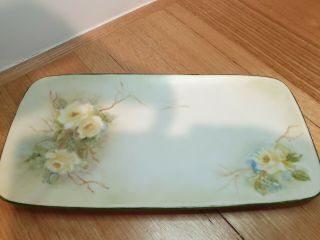 Vintage Hand Painted Sandwich Plate.  Signed By Artist.  Floral.  Gold Rim.  Retro