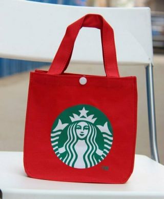[starbucks Coffee] Mini Canvas Tote Lunch Bag (20x20x12 Cm) Color: Red