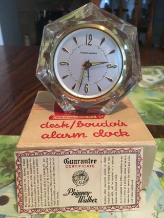 Vintage Phinney - Walker Acrylic Travel Alarm Clock Germany Cut Gem Style