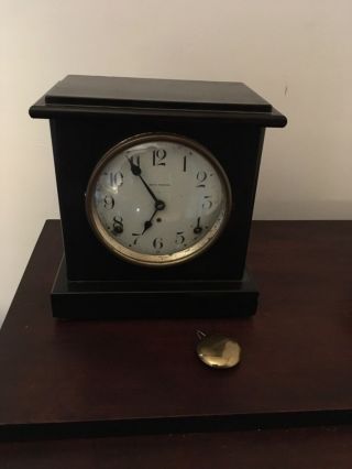 Vintage Seth Thomas Mantel Shelf Clock Key Wind 9” X 5 1/2” X 9” & Pendulum Usa