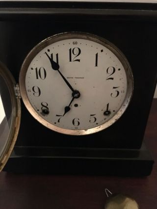 Vintage Seth Thomas Mantel Shelf Clock Key Wind 9” x 5 1/2” x 9” & Pendulum USA 2