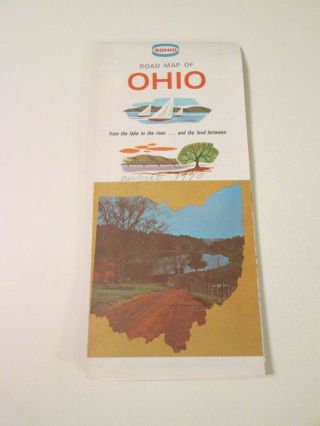 Vintage 1965 Sohio - Road Map Of Ohio - Oil Gas Service Station Travel Road Map
