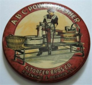 Antique Abc Power Washer Celluloid Pocket Mirror By Parisian Novelty,  Chicago
