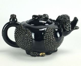 Vintage Ceramic Black Poodle Dog Teapot - Redware