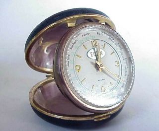 Vintage Elgin W German World Time Travel Alarm Clock.