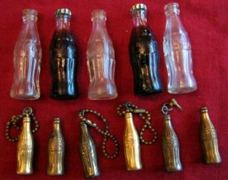 Vintage Group Of Coca - Cola Coke Miniature Bottles And Gold Keychains
