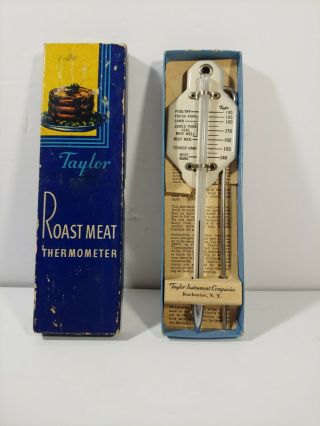 Taylor Instrument Co Roast Enamel Meat Thermometer,  Vintage,  With Skewer