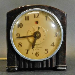 Vintage Vintage General Electric Model 7h154 Art Deco Bakelite Alarm Clock