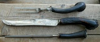 Vintage E.  C.  Simmons Keen Kutter Carving Knife & Fork Set W/stage Handles
