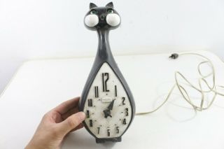 Vintage Spartus Blinking Cat Clock Wall Clock Kitchen Mcm Decor - M33