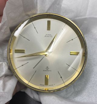 Vintage Swiss Made Cyma Amic Brass Alarm Travel Mechanical Clock 16 Jewels
