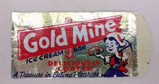 Vintage 1960s Gold Mine Ice Cream Bar Wrapper Dca Food Industry Old Stock