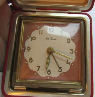 Seth Thomas Vintage Folding Travel Alarm,  7 Jewels,  Red Leather,  Germany,