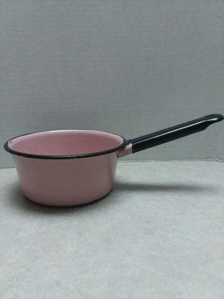 Vintage Pink/black Enamelware Saucepan 5 1/2 "