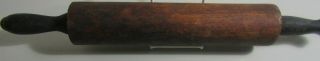 Vintage Rustic Wood Rolling Pin W/black Handles Great Patina